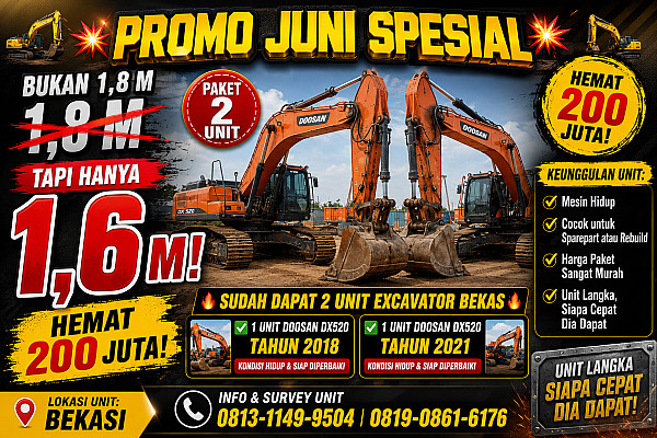 JUNI TURUN HARGA, MURAH BENER.....EXCAVATOR DOOSAN DX520 BEKAS